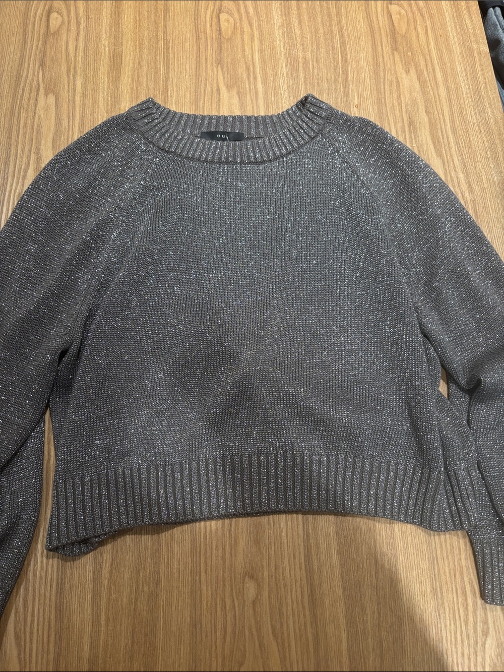 Sparkle Crewneck Sweater in Metallic Gray — OUI